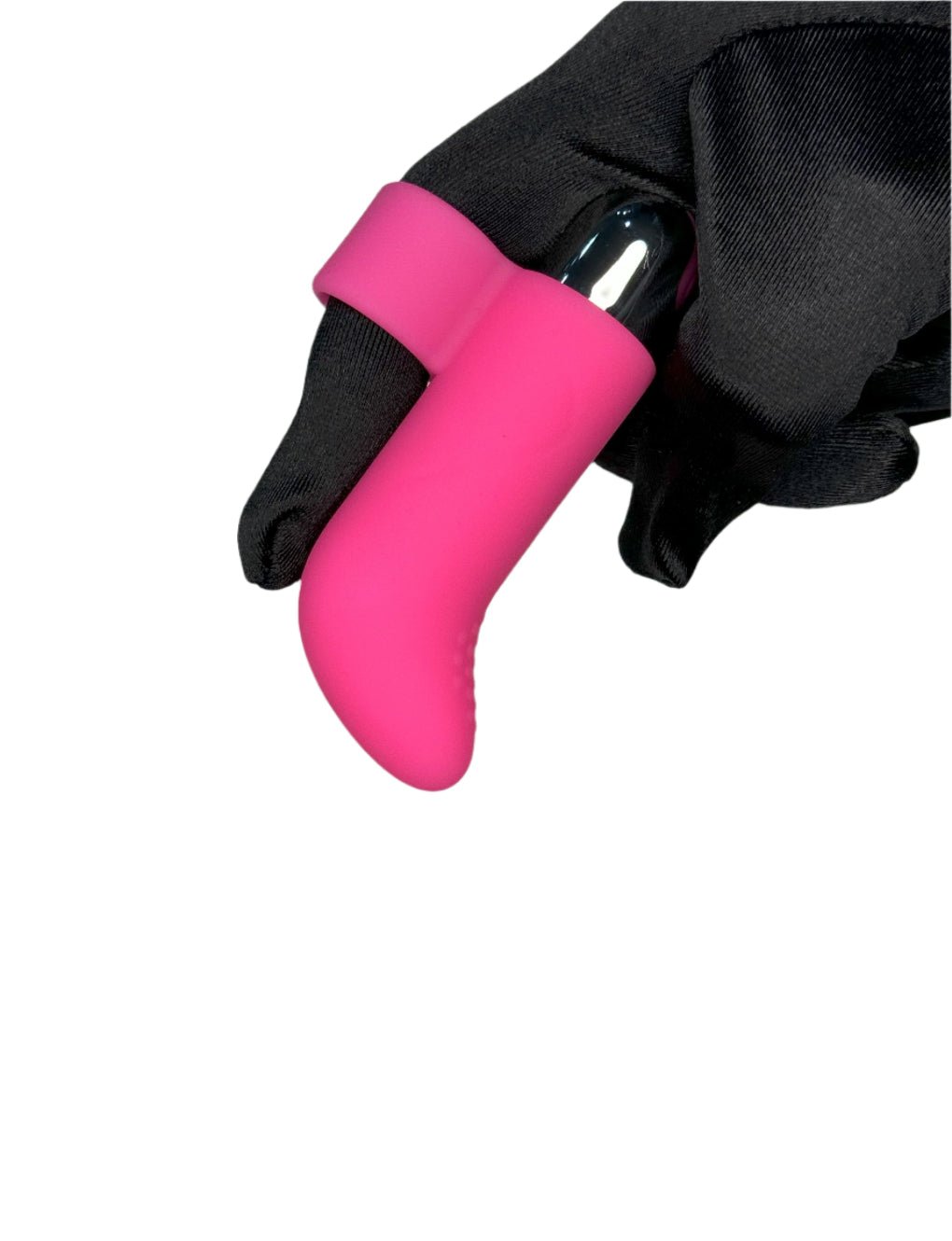 Pink Clitoral Finger Massager Secret Kiss, designed for easy grip and targeted clitoral stimulation with its curved, soft silicone tip.