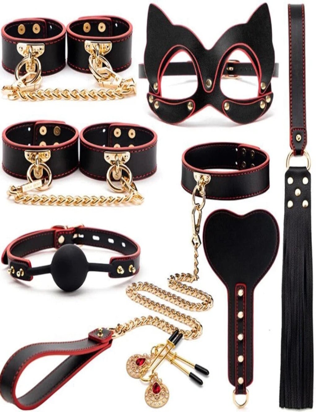SM Bondage 8-Piece Set Secret Kiss, a complete kit designed for exploring trust and power play, perfect for beginners and experienced players.