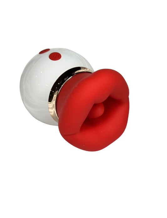 Oral simulation vibrator with tongue motion and suction modes