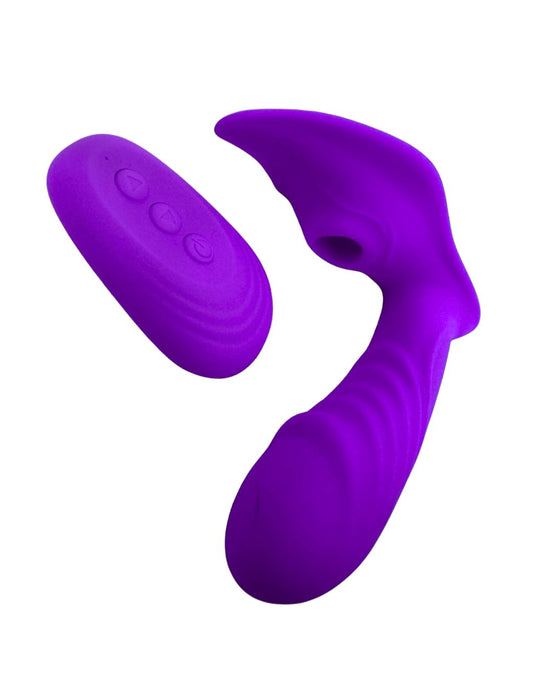 Purple wireless clitoral suction vibrator with ergonomic curved design, premium silicone finish, and multiple stimulation modes for discreet intimate pleasure.