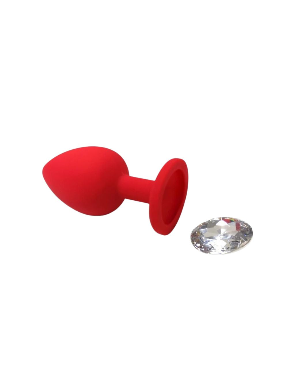 Red silicone anal plug with detachable crystal base detail Secret Kiss.