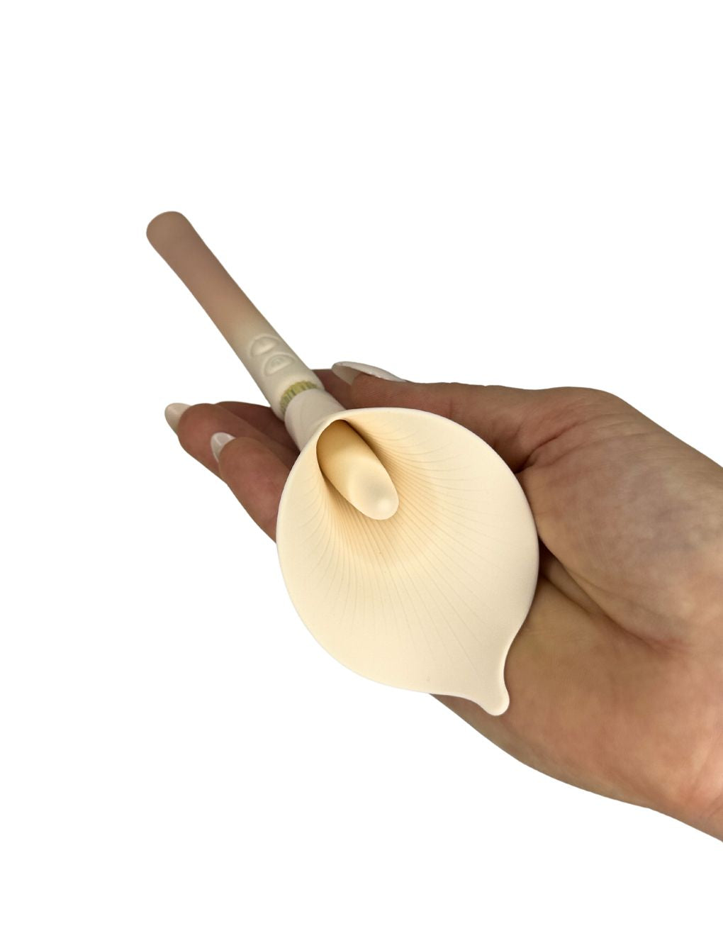 Calla lily shaped clitoral vibrator with elegant luxury design.