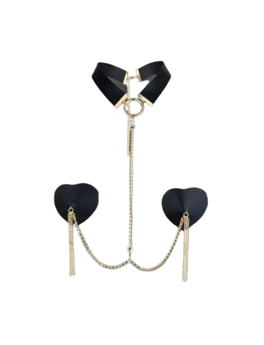 Secret Kiss Chain Nipple Pasties & Choker Set – elegant, bondage-inspired accessory for sensual play.