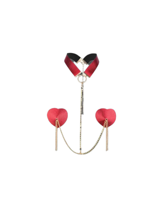 Secret Kiss Chain Nipple Pasties & Choker Set – elegant, bondage-inspired accessory for sensual play.