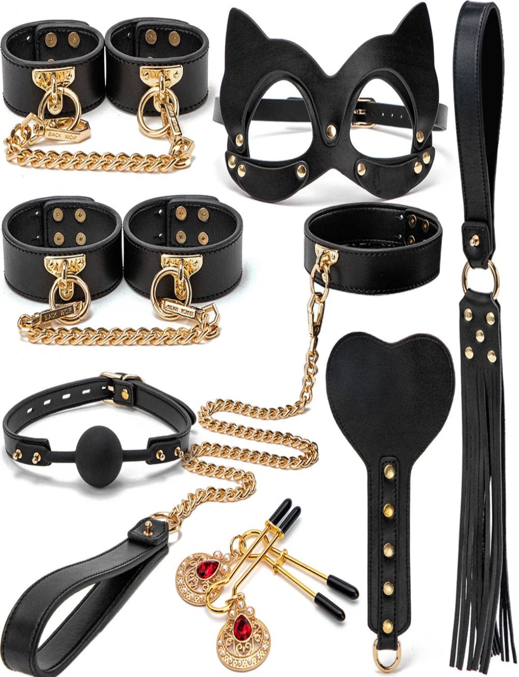Close-up of the SM Bondage 8-Piece Set Secret Kiss, featuring high-end textures and carefully crafted pieces for enhanced intimacy.