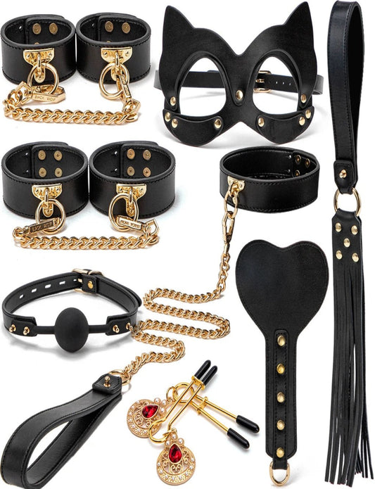 Close-up of the SM Bondage 8-Piece Set Secret Kiss, featuring high-end textures and carefully crafted pieces for enhanced intimacy.