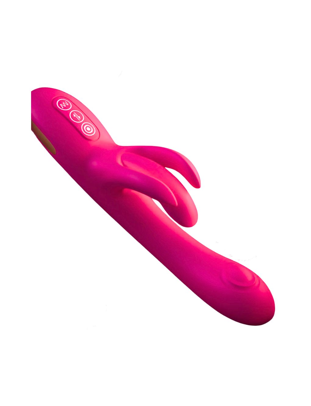 Silicone vibrator with tapping and wiggling clitoral stimulator.