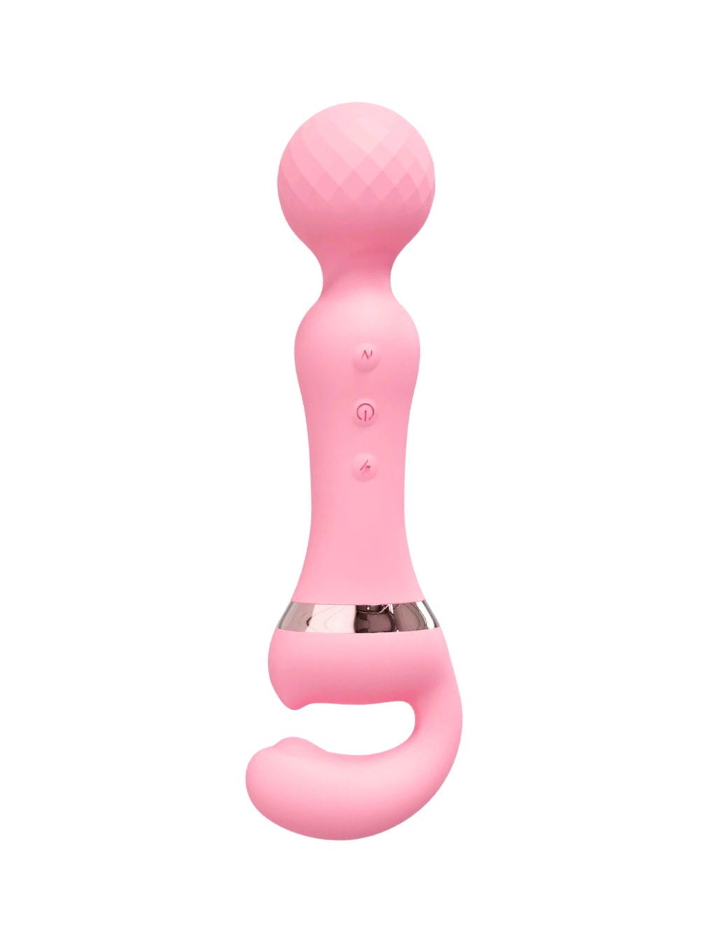 Rechargeable curved vibrator with flexible stimulation head
