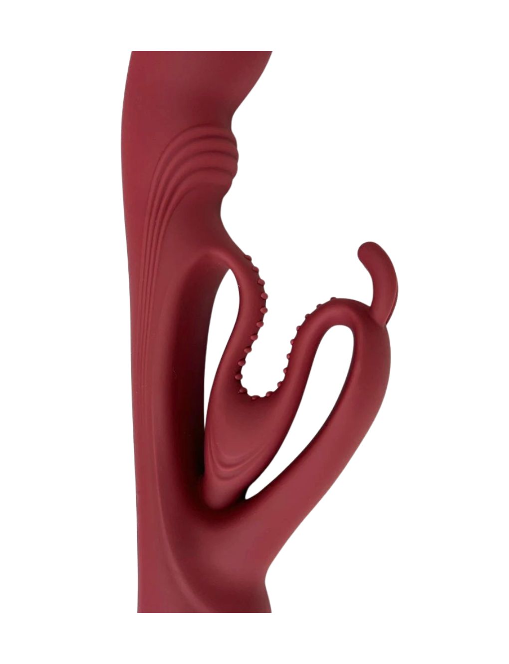 Rechargeable dual stimulation vibrator with curved shaft
