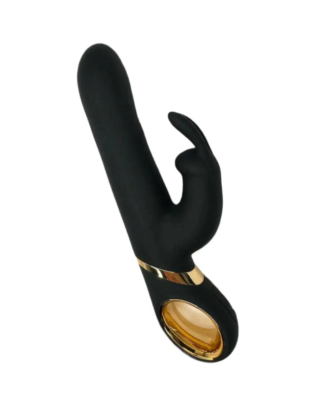Multi-Speed Rotating Rabbit Vibrator by Secret Kiss with a sleek black design and golden accent.