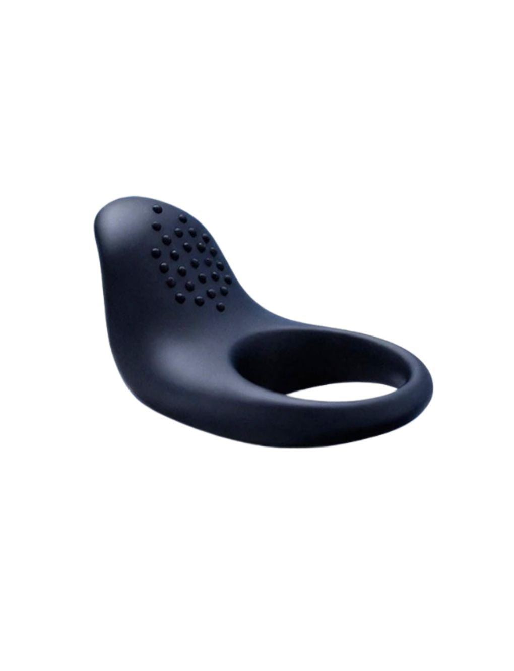 Matte black vibrating cock ring with ergonomic curved design