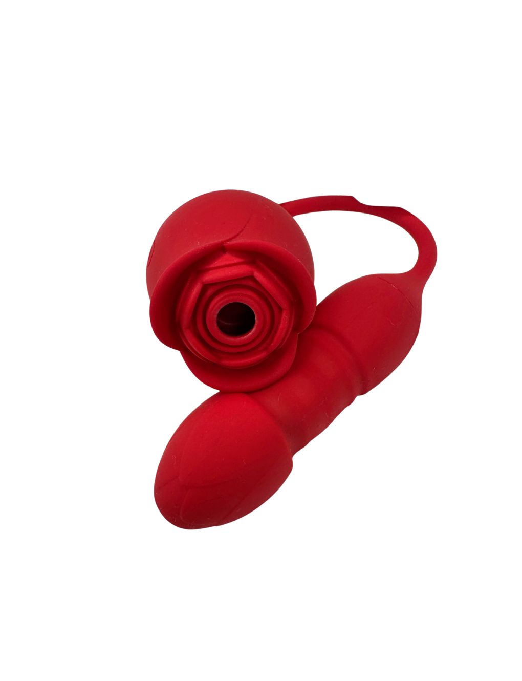 Waterproof rose vibrator with magnetic charging and dual internal and external stimulation.