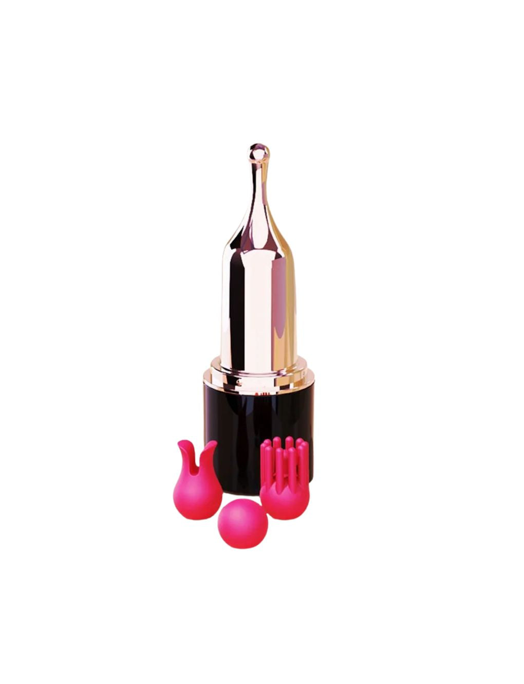 Discreet compact vibrator designed like a lipstick with multiple attachments.