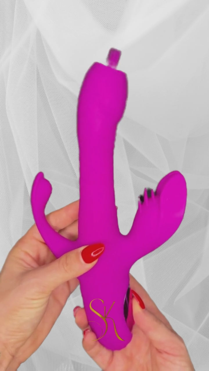 Triple Pleasure Vibrator Secret Kiss in action, providing multi-sensory stimulation with rotating, vibrating, and thrusting motions for ultimate satisfaction.