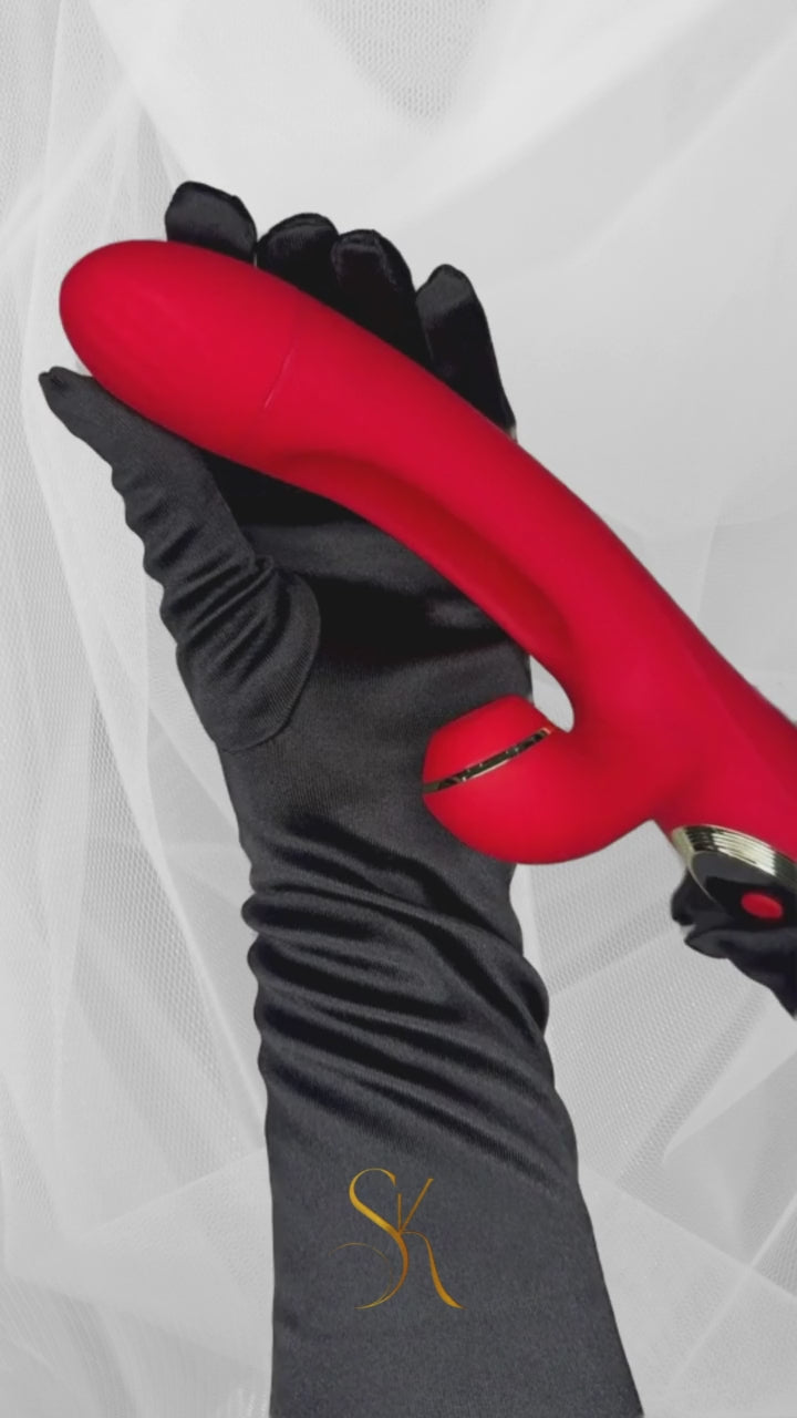 Tapping & Sucking Rabbit Vibrator Secret Kiss in action, delivering dual stimulation with rhythmic tapping and sucking sensations for intense pleasure.